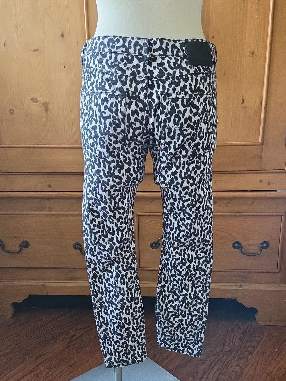 R 13 Leopard Biker Boy Jeans Black/ White Size 26